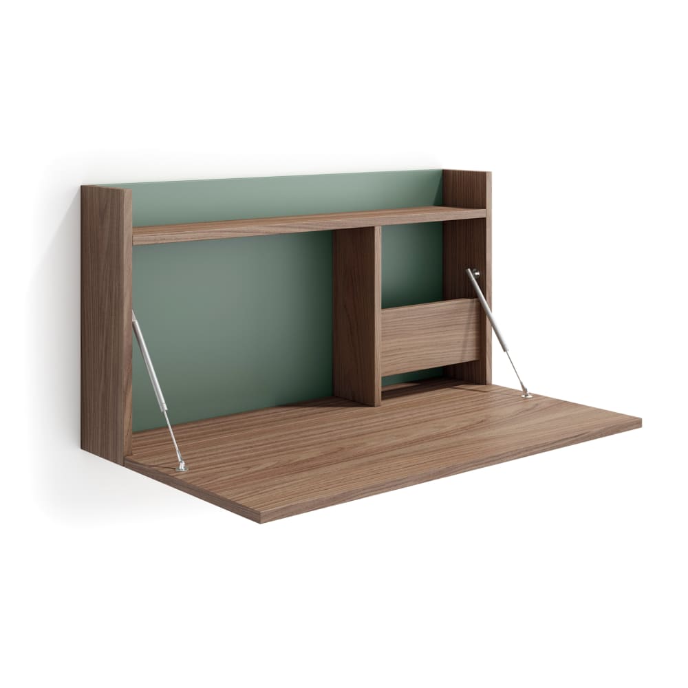 wohnli-moebel-suche-Wandschreibtisch-Melamin-Nussbaum-und-Gruen-25x90x35-cm Wohnli Möbelsuche - Wandschreibtisch Melamin Nussbaum und Grün 25x90x35 cm