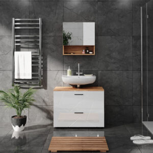 Weiß Hochglanz/Goldkraft Eiche 80 x 58.6cm