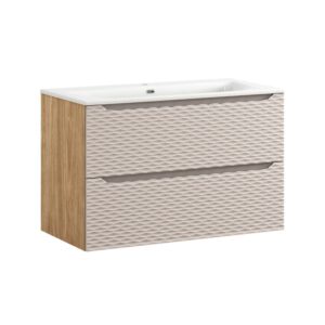 wohnli-moebel-suche-Waschtisch-2-Schubladen-Beige-und-Holzoptik-90cm Wohnli Möbelsuche - Waschtisch 2 Schubladen