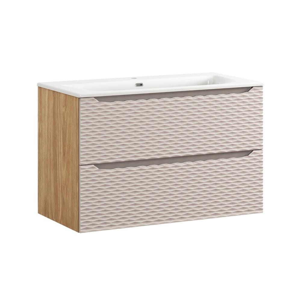 wohnli-moebel-suche-Waschtisch-2-Schubladen-Beige-und-Holzoptik-90cm Wohnli Möbelsuche - Waschtisch 2 Schubladen