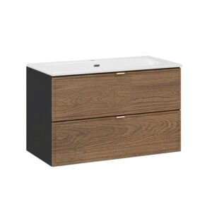 wohnli-moebel-suche-Waschtisch-2-Schubladen-Holzoptik-und-Schwarz-80cm Wohnli Möbelsuche - Waschtisch 2 Schubladen