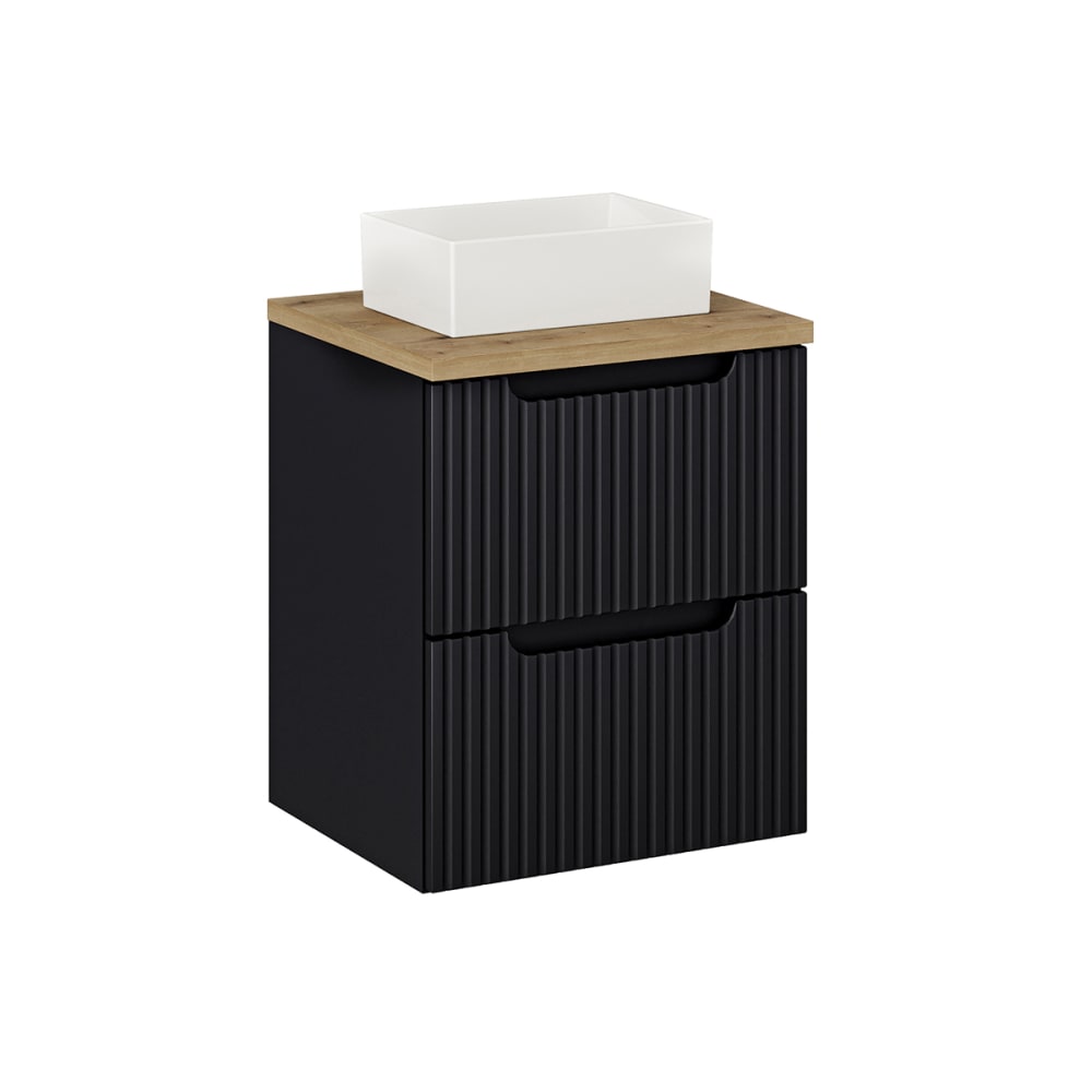 wohnli-moebel-suche-Waschtisch-mit-2-Schubladen-Schwarz-und-Holzoptik-50cm Wohnli Möbelsuche - Waschtisch mit 2 Schubladen