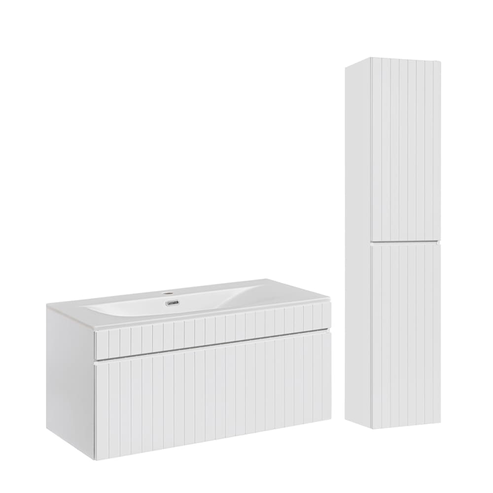 wohnli-moebel-suche-Waschtisch-und-Haengesaeule-1-Schublade-Weiss-100cm Wohnli Möbelsuche - Waschtisch und Hängesäule 1 Schublade