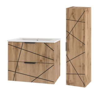 wohnli-moebel-suche-Waschtisch-und-Haengesaeule-2-Schubladen-Holzoptik-60cm Wohnli Möbelsuche - Waschtisch und Hängesäule 2 Schubladen