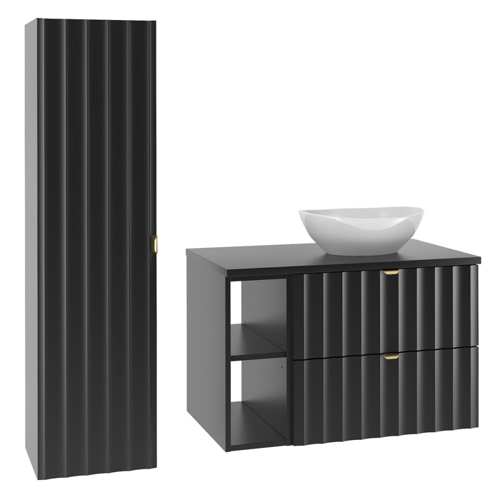 wohnli-moebel-suche-Waschtisch-und-Haengesaeule-2-Schubladen-Schwarz-80.6cm Wohnli Möbelsuche - Waschtisch und Hängesäule 2 Schubladen