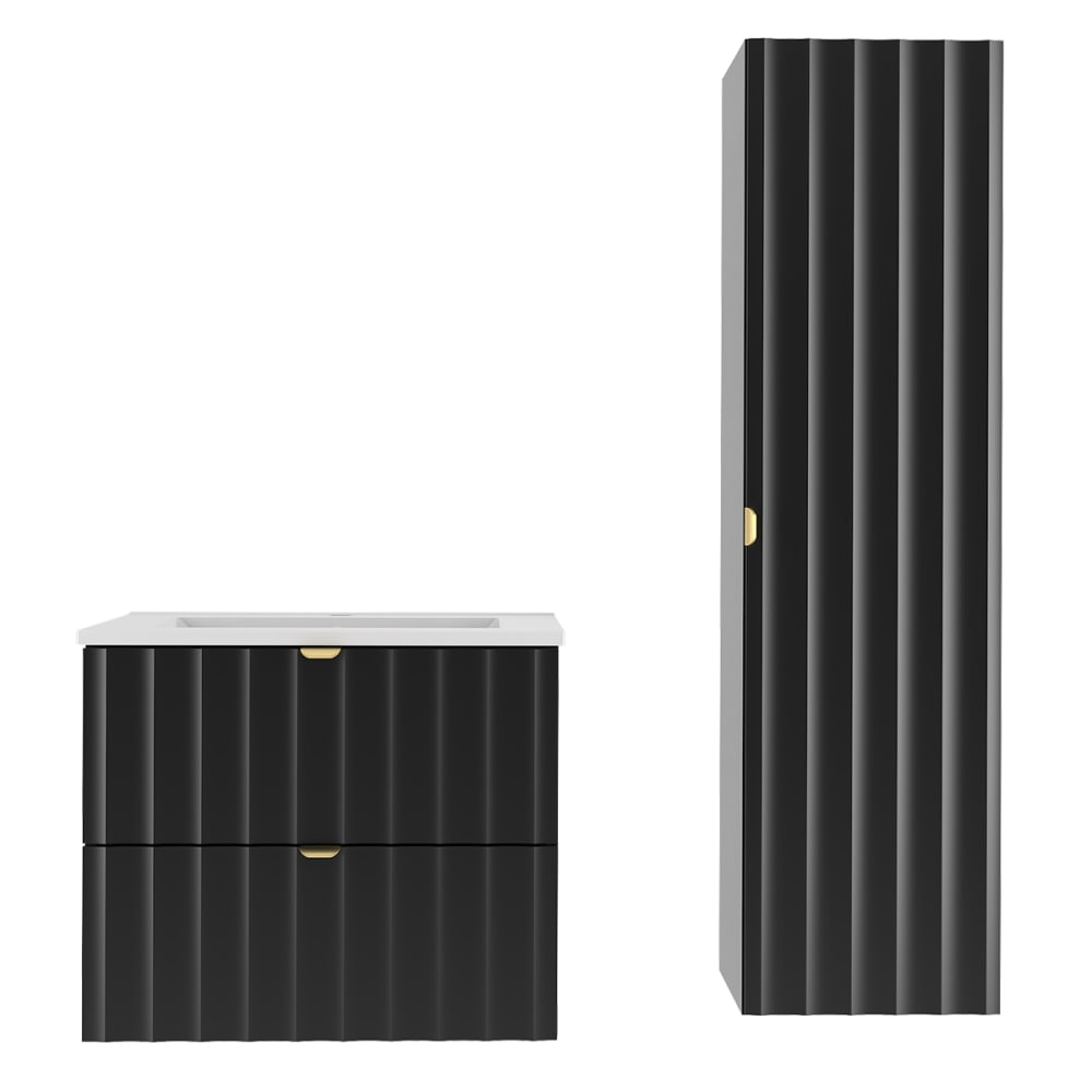 wohnli-moebel-suche-Waschtisch-und-Haengesaeule-2-Schubladen-Schwarz-81cm Wohnli Möbelsuche - Waschtisch und Hängesäule 2 Schubladen