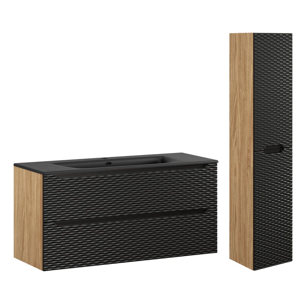 wohnli-moebel-suche-Waschtisch-und-Haengesaeule-2-Schubladen-Schwarz-und-Holzoptik-120cm Wohnli Möbelsuche - Waschtisch und Hängesäule 2 Schubladen