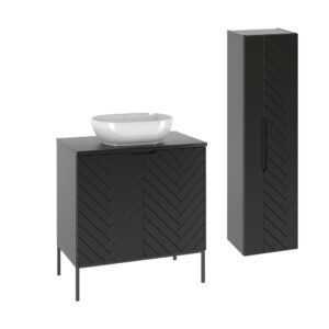 wohnli-moebel-suche-Waschtisch-und-Haengesaeule-2-Tueren-Schwarz-80.6cm Wohnli Möbelsuche - Waschtisch und Hängesäule 2 Türen