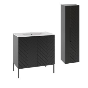 wohnli-moebel-suche-Waschtisch-und-Haengesaeule-2-Tueren-Schwarz-81.5cm Wohnli Möbelsuche - Waschtisch und Hängesäule 2 Türen