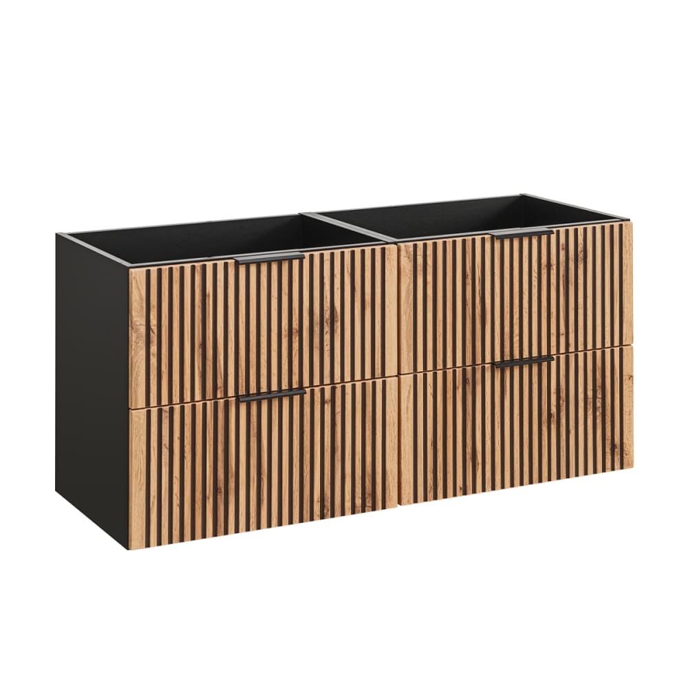 wohnli-moebel-suche-Waschtischunterschrank-4-Schubladen-Eichenoptik-und-Schwarz-120cm Wohnli Möbelsuche - Waschtischunterschrank 4 Schubladen