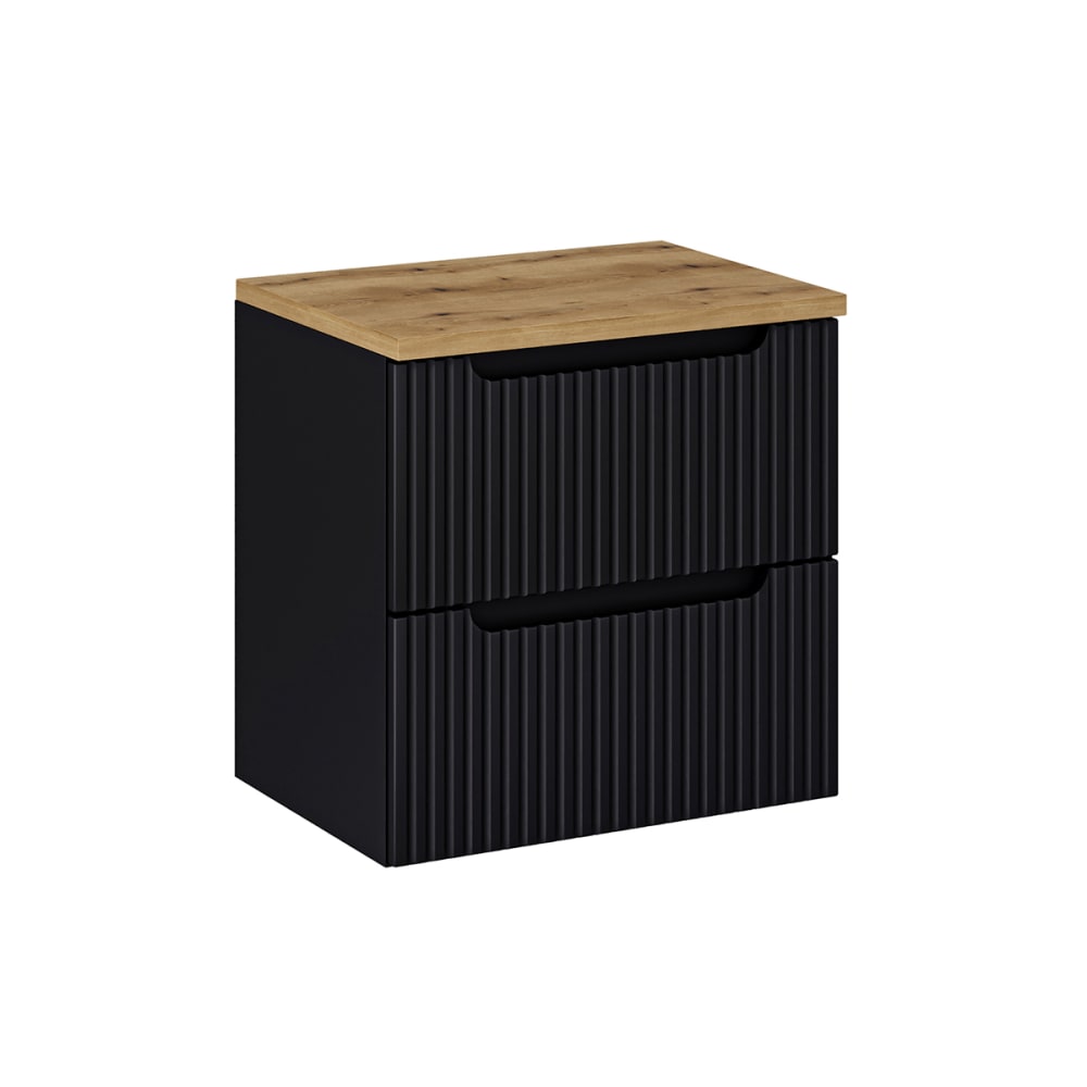 wohnli-moebel-suche-Waschtischunterschrank-mit-2-Schubladen-Schwarz-und-Holzoptik-60cm Wohnli Möbelsuche - Waschtischunterschrank mit 2 Schubladen