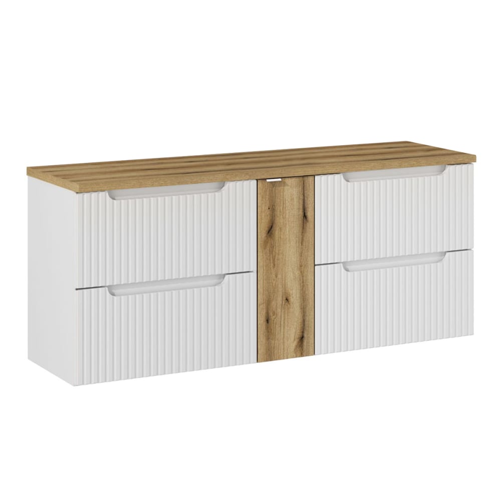 wohnli-moebel-suche-Waschtischunterschrank-mit-4-Schubladen-Weiss-und-Holzoptik-140cm Wohnli Möbelsuche - Waschtischunterschrank mit 4 Schubladen
