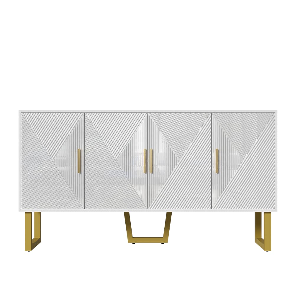 wohnli-moebel-suche-Weiss-goldener-TV-Schrank-aus-Holz-mit-4-geometrischen-Tueren Wohnli Möbelsuche - Weiß-goldener TV-Schrank aus Holz mit 4 geometrischen Türen