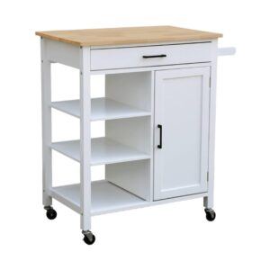 Wohnli Möbelsuche - Weißer Küchenwagen mit Platte aus Hevea-Holz