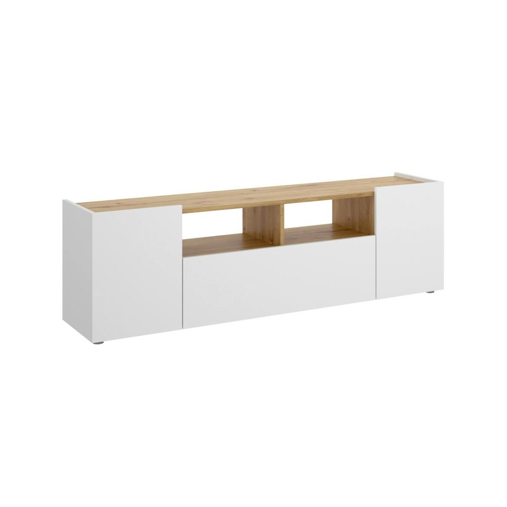 wohnli-moebel-suche-Weisser-TV-Staender-in-Holzoptik-geknotete-Eiche-142-x-34-x-44-cm Wohnli Möbelsuche - Weißer TV-Ständer in Holzoptik