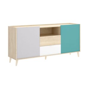 wohnli-moebel-suche-Weisses-Sideboard-in-Holzoptik-Eiche-155x43h75-cm Wohnli Möbelsuche - Weißes Sideboard in Holzoptik