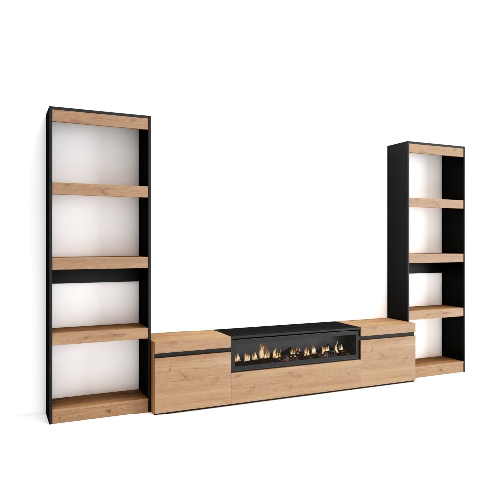 wohnli-moebel-suche-Wohnwand-Holzeffekt-Kamin-mit-Feuereffekt-320x35x186-Eiche-und-Schwarz Wohnli Möbelsuche - Wohnwand Holzeffekt Kamin mit Feuereffekt 320x35x186 Eiche und Schwarz